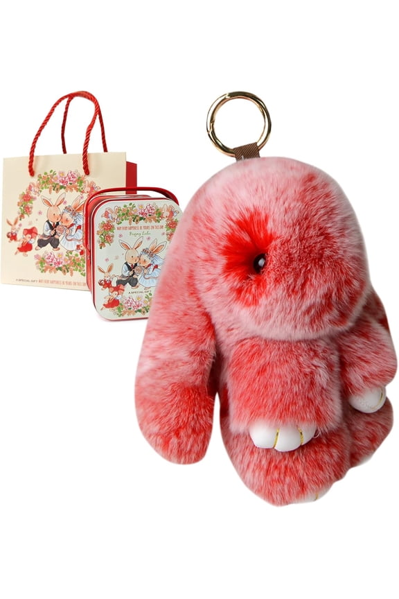 Bunny Lulu Keychain with Tin Adorable Soft Bunny Pompom Charm for Girls & Women