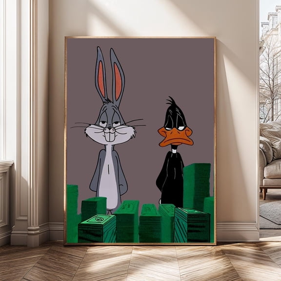 Bunny Money Playful Cartoon Retro Animation Money Stacks Retro Cartoon Style Art Option Poster Unframed Paper Print