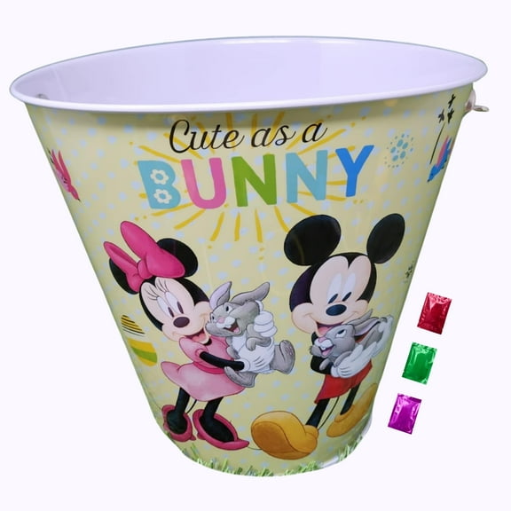 Bunny Mouse Easter Tin Bucket 1Pc, Cute Empty Easter Pail for Kids Egg Hunt Candy Gift Basket Toy Storage Party Favor Decoration, Spring Birthday Wedding Holiday w/ Snoep in Beperkte Oplage