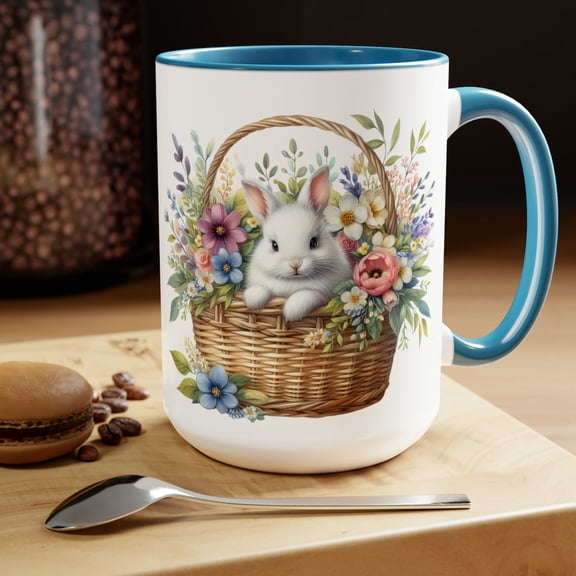 Bunny Mug, Mug for Rabits Lovers, Floral Rabbit Mug, Wildflower Bunny Cup, Bunny Lover Gift, Bunny Mom Gift Botanical Rabbit Coffee Mug 15oz