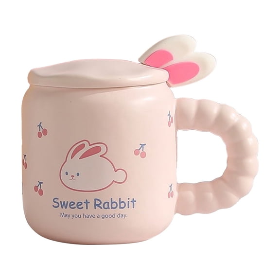Bunny Mug with Lid and Spoon, Easter Cute Ceramic Coffee Mug for Tea & Coffee, Holiday Teacup Gift for Women Girlfriend Daughter, with Gift Box