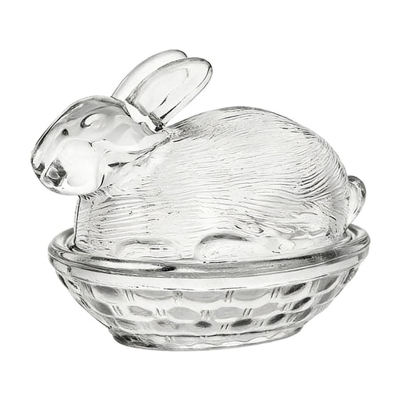 Bunny on Nest Glass Dish, Crystal Glasses Candy Dish with Lid Rabbit-Shaped Rabbit Fruit Bowl Dessert Snacks Plate Retro Bowl Jar for Home Office Tabletop Decor Kitchen Candy Jars Art(3.8"×4.53")