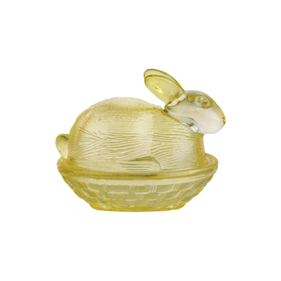 Bunny on Nest Glass Dish, Rabbit-Shaped Candy Dish with Lid, Crystal Candy Jar for Snacks, Cookies and Desserts, Candy Bowl for Holiday Easter Home Kitchen Office Table Decorations, Yellow
