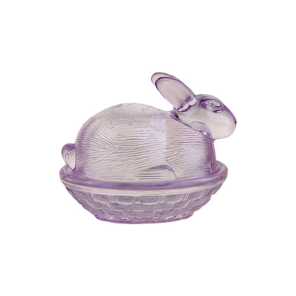 Bunny on Nest Glass Dish, Rabbit-Shaped Candy Dish with Lid, Crystal Candy Jar for Snacks, Cookies and Desserts, Candy Bowl for Holiday Easter Home Kitchen Office Table Decorations, Purple
