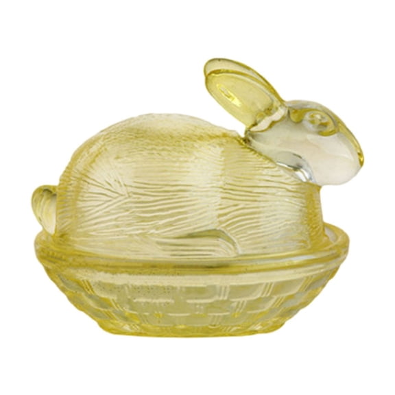 Bunny on Nest Glass Dish, Rabbit-Shaped Candy Dish with Lid, Crystal Candy Jar for Snacks, Cookies and Desserts, Candy Bowl for Holiday Easter Home Kitchen Office Table Decorations, Yellow