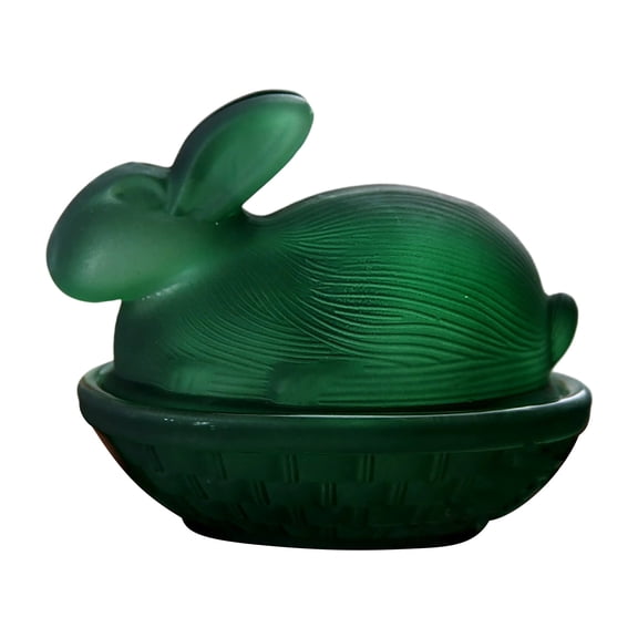 Bunny on Nest Glass Dish, Rabbit-Shaped Candy Dish with Lid, Crystal Candy Jar for Snacks, Cookies and Desserts, Candy Bowl for Holiday Easter Home Kitchen Office Table Decorations, Green