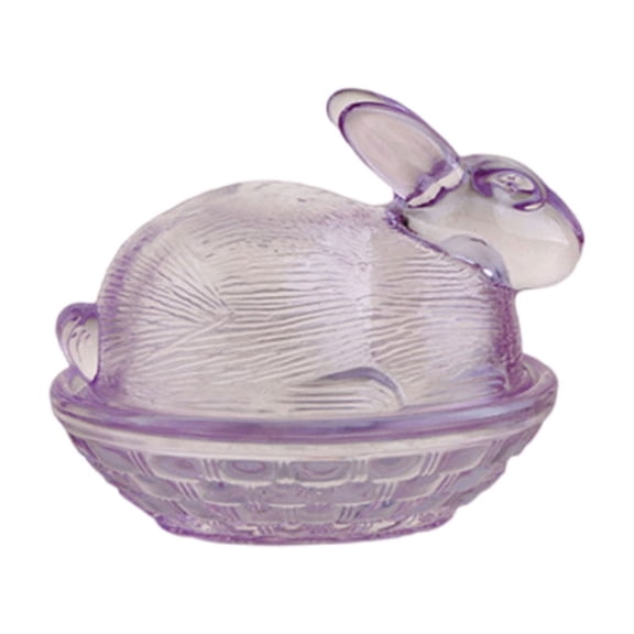 Bunny on Nest Glass Dish, Rabbit-Shaped Candy Dish with Lid, Crystal Candy Jar for Snacks, Cookies and Desserts, Candy Bowl for Holiday Easter Home Kitchen Office Table Decorations, Purple