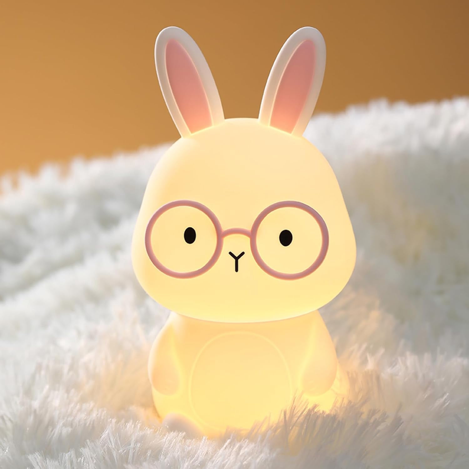 Bunny Night Light for Kids, Cute White-Pink Silicone Rabbit Lamp, 7 Colors RGB & 3-Level Warm Light, 30-Min Timer Rechargeable Touch Night Light, Easter Gifts for Baby Toddlers