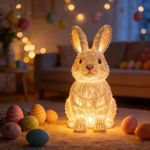 Bunny Night Light & Rabbit Lamp Ornament, Adorable LED Bunny Night Lamp, Silicone Dimmable Nightlight, Easter Bunny Lamp with Warm LED Lighting for Bedroom & Home Decor (Batteries Not Included)