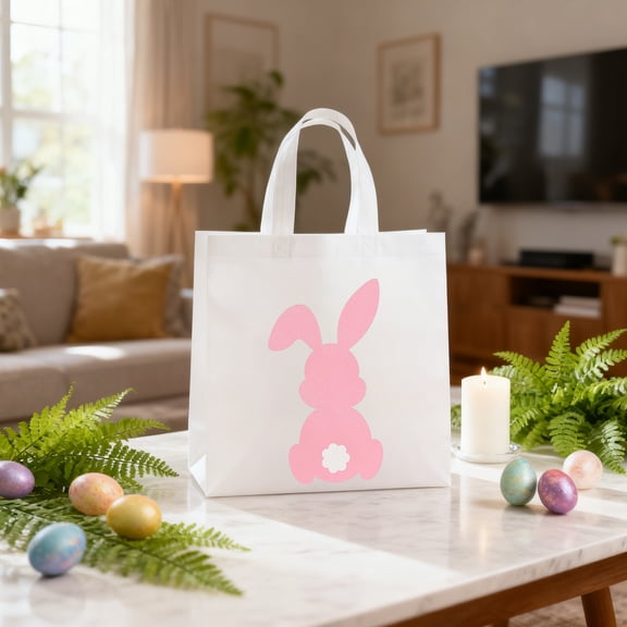 Bunny Non-Woven Gift Bags Reusable Easter Tote Treat Bags Bunny Bag Basket Container with Handles for Gifts Wrapping Egg Hunt Game Easter Party Supplies