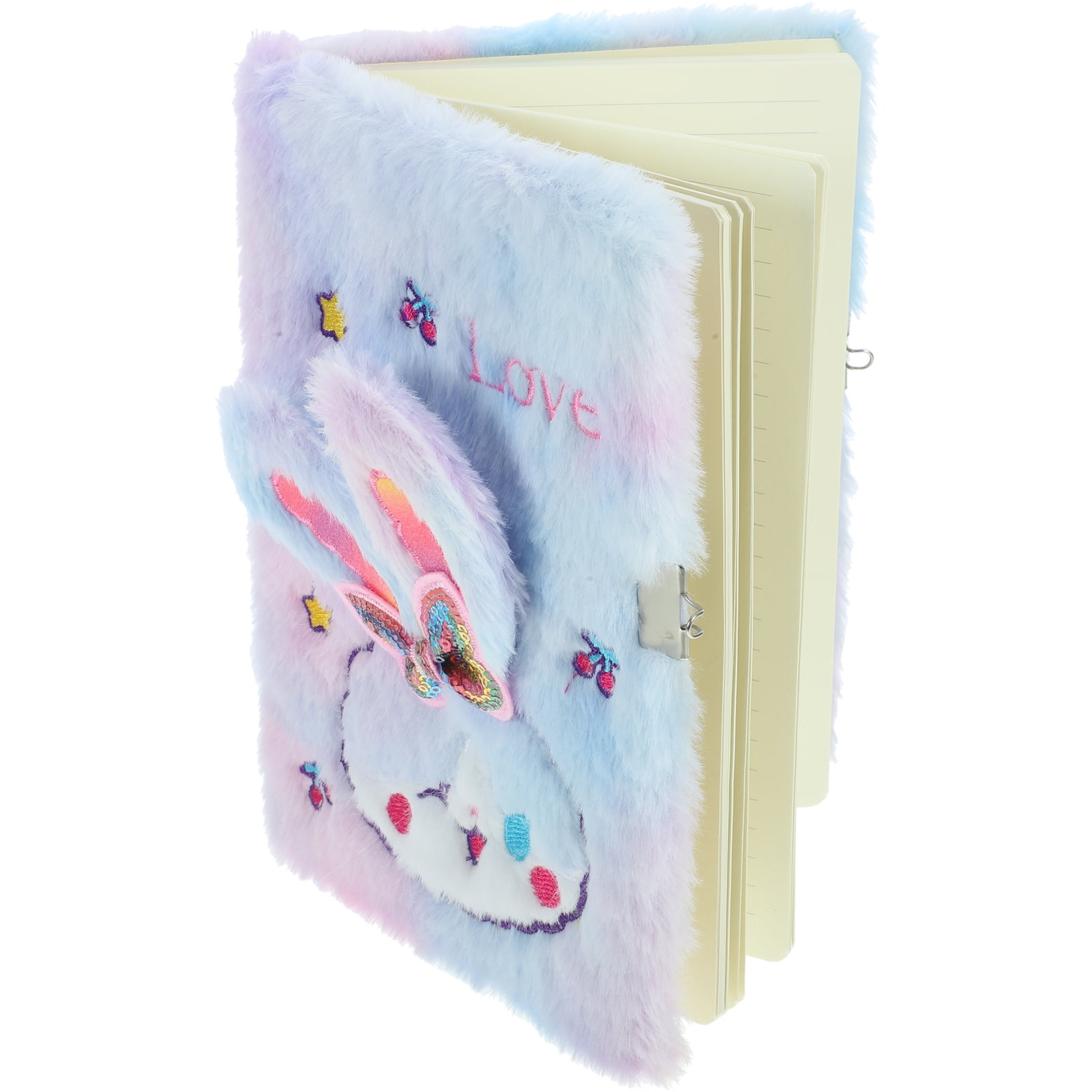 Bunny Notebook with Lock Plush Pads Child Diary Fluffy Journal Purple ...