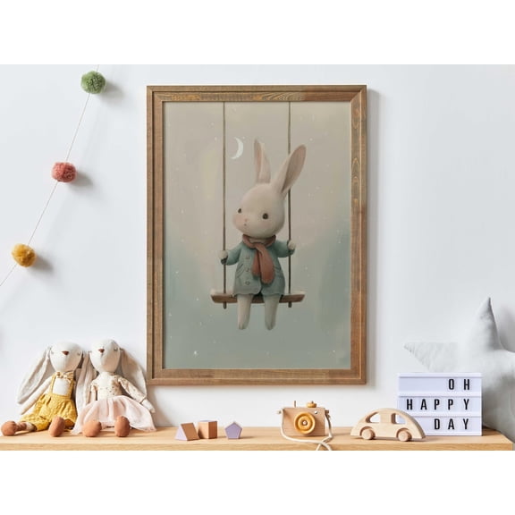 Bunny Nursery Art Childrens Room Whimsical Rabbit Art V2, Unframed Paper Poster 24x36in