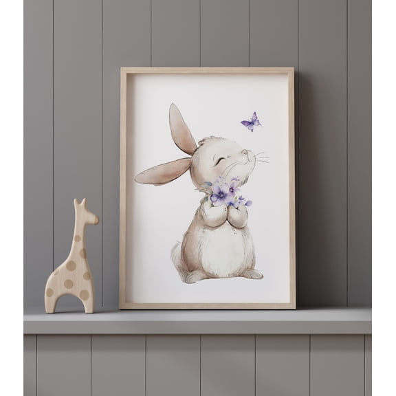Bunny Nursery Print Purple Lilac Floral Rabbit Art