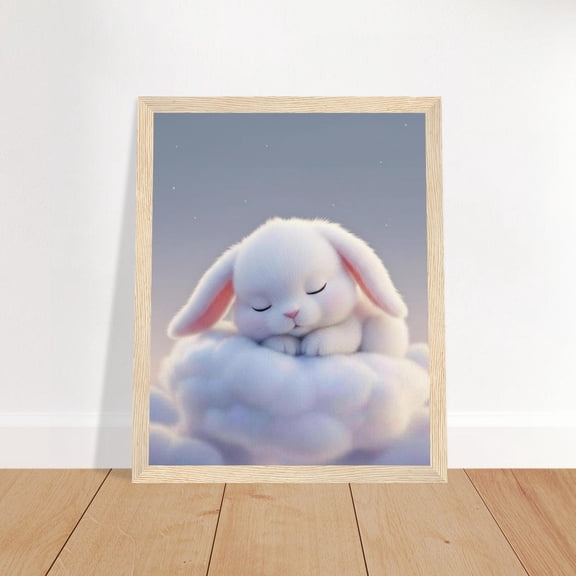 Bunny Nursery Wall Art Twilight Sweet Dreams Bunny Sleeping Bunny On Cloud Night Sky Decor Unframed Paper Print