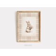 Bunny On Plaid Background Nursery Wall Art Prints, Peachy Green, Folk ...