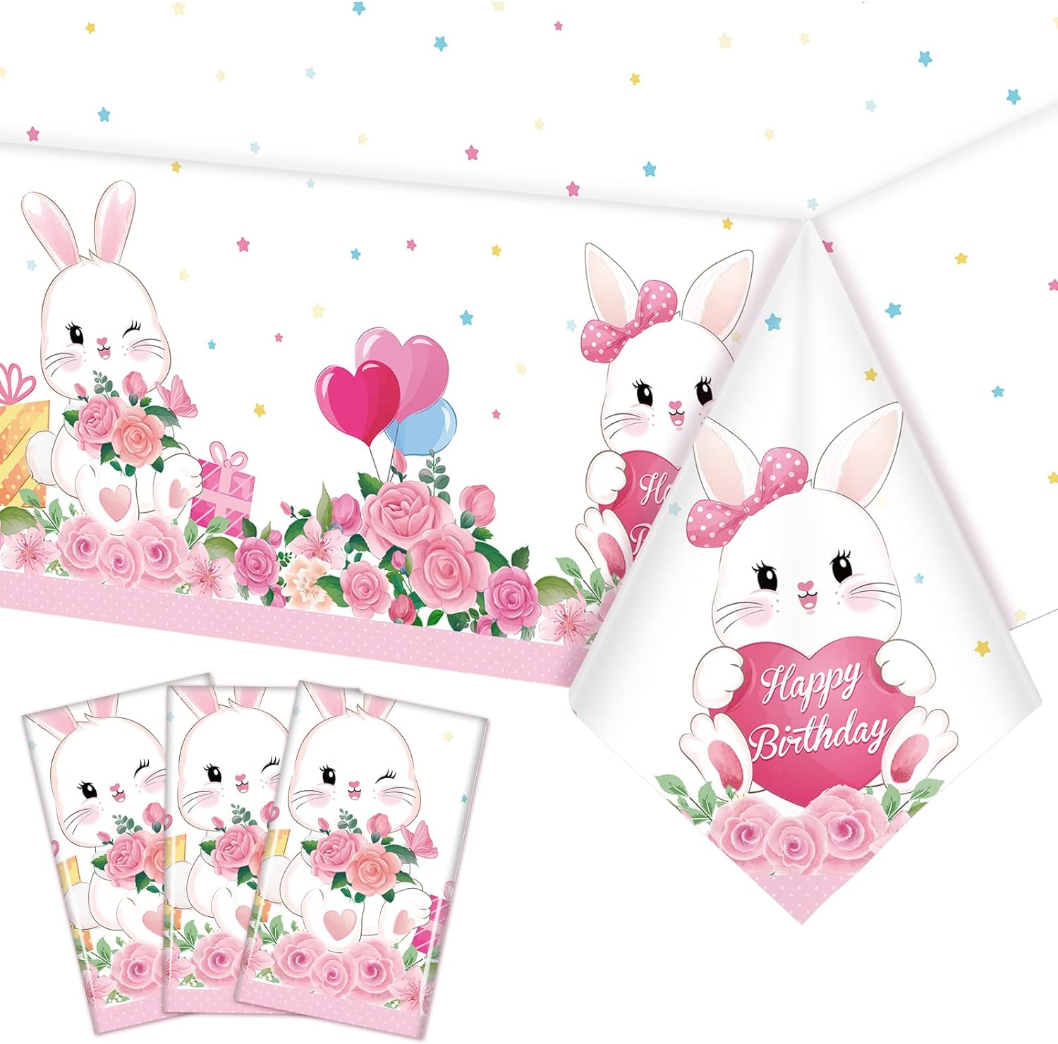 Party Table Covers, 3 Pack Plastic Bunny Tablecloths, Spring Floral ...