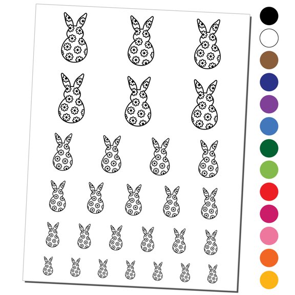 Bunny Pattern Flowers Easter Rabbit Water Resistant Temporary Tattoo Set Fake Body Art Collection - Brown