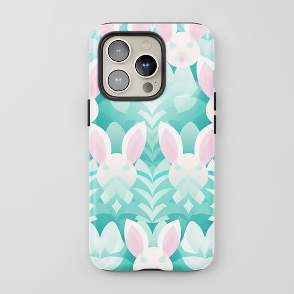 Bunny Pattern For All iPhone Series Protective Phone Case Geometric Mint Green Pink