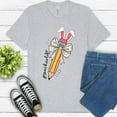 thumbnail image 1 of Bunny Pencil Teacherlife T-Shirt | Cute Teacher Spring Graphic Tee, Ash, 2XL, 1 of 6