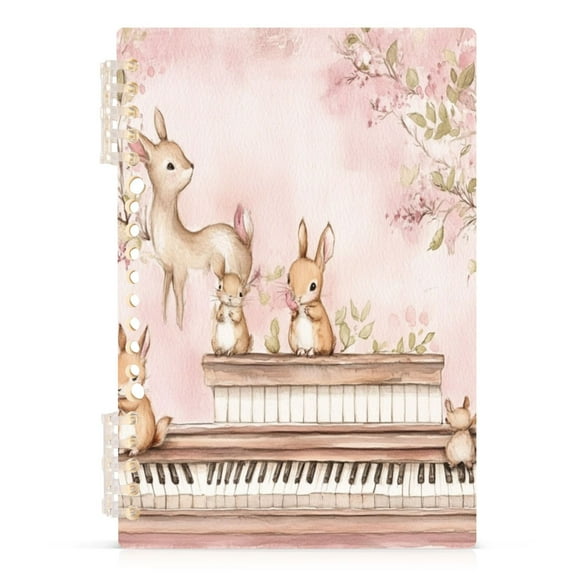 Bunny Piano Play A5 8.3x5.7in PP Notebook, Adjustable Rings, 60 Sheets, Diary or Journey Note