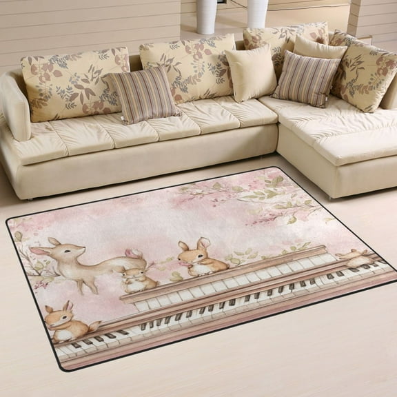 Bunny Piano Play Soft Polyester Area Rug 31''x20'', Non Slip, Memory Foam, Water Absorbent