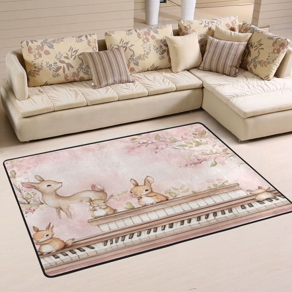 Bunny Piano Play Soft Polyester Area Rug 36''x24'', Non Slip, Memory Foam, Water Absorbent