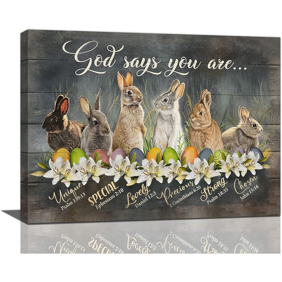 Bunny Pictures Wall Decor Cute Rabbit Decor Wall Art God Says You Are Canvas Print Modern Artwork Home Decoration For Kids Room Bathroom Bedroom Kitchen Office Framed 16"x12"
