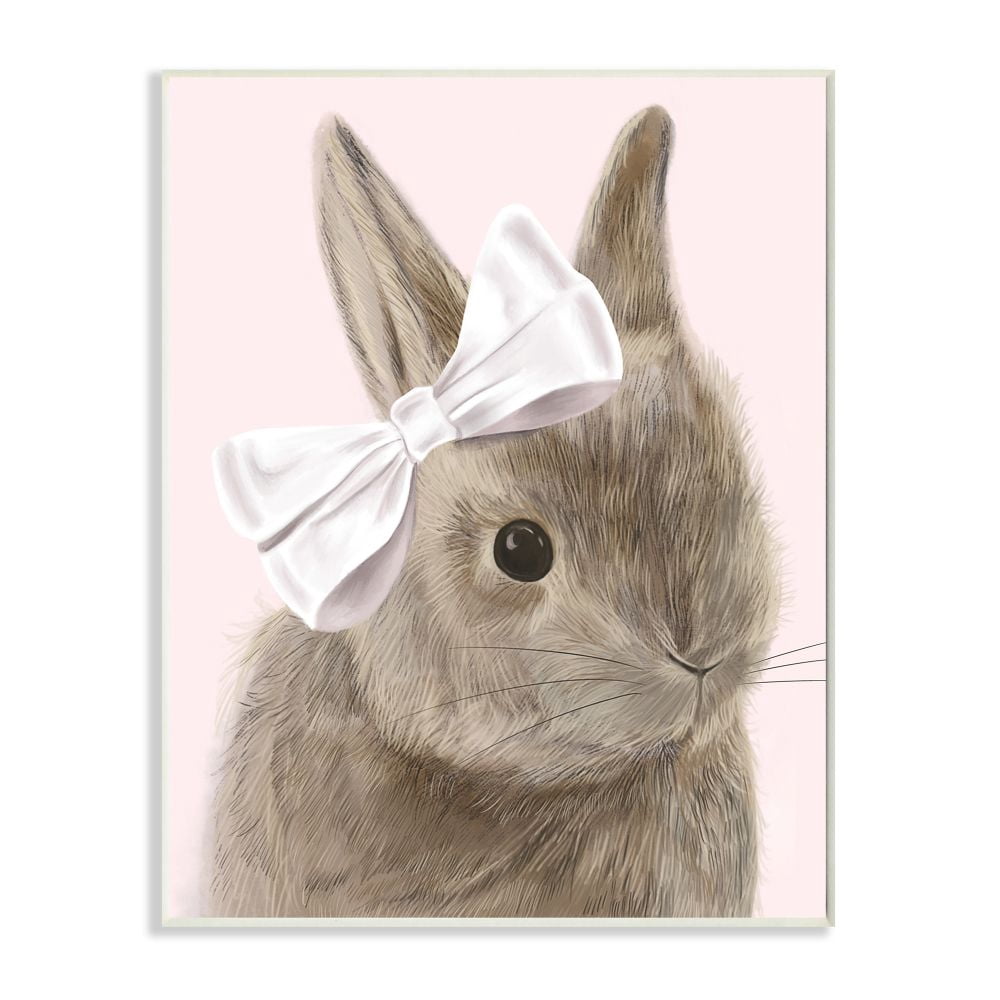 Bunny Pink Bow Kids Animal Drawing Oversized Wall Plaque Art by Daphne Polselli
