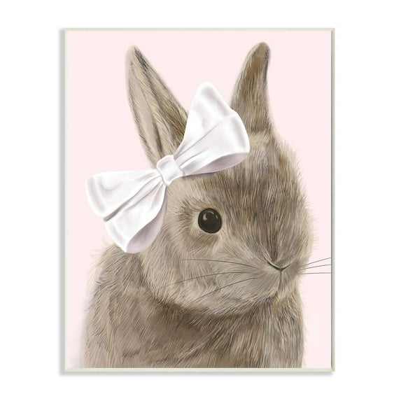 Bunny Pink Bow Kids Animal Drawing Wall Plaque Art by Daphne Polselli