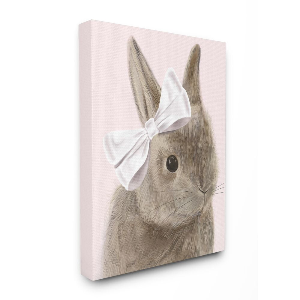 Bunny Pink Bow Kids Animal Drawing XXL Stretched Canvas Wall Art by Daphne Polselli