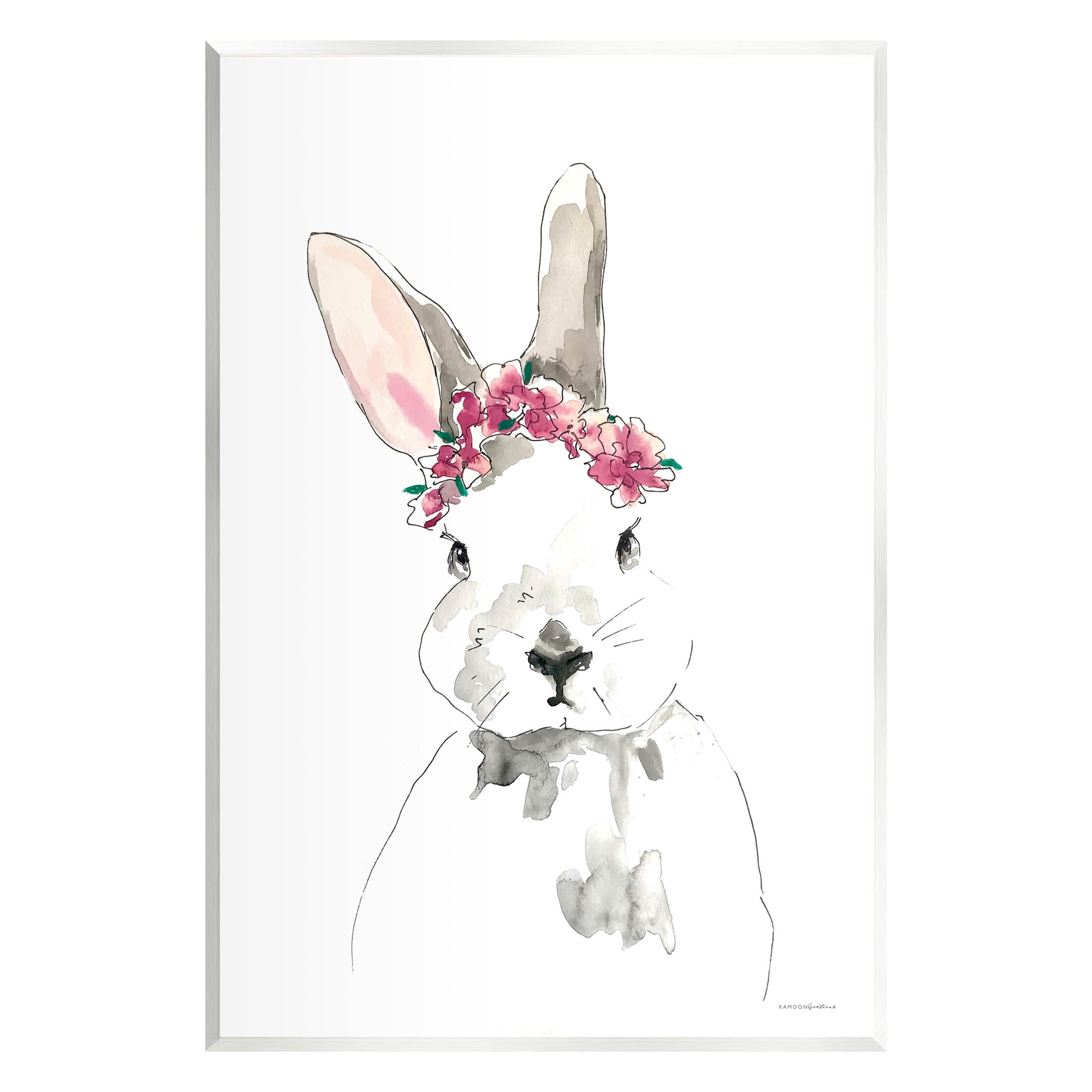 Bunny Pink Flower Doodle Animals & Insects Graphic Art Unframed Art Print Wall Art