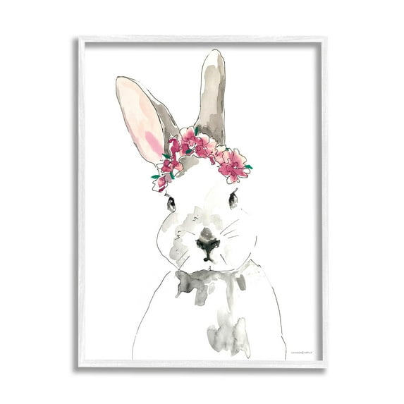 Bunny Pink Flower Doodle Animals & Insects Graphic Art White Framed Art Print Wall Art