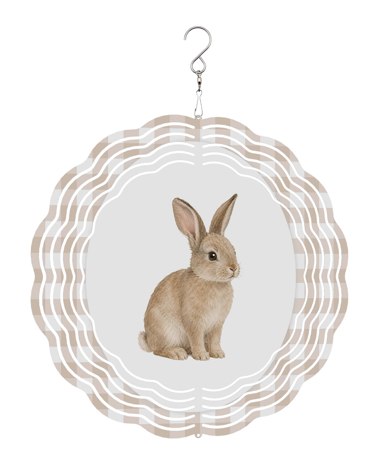 Bunny Plaid Wind Spinner for Garden Yard 12In, Rustic Farmhouse Beige ...