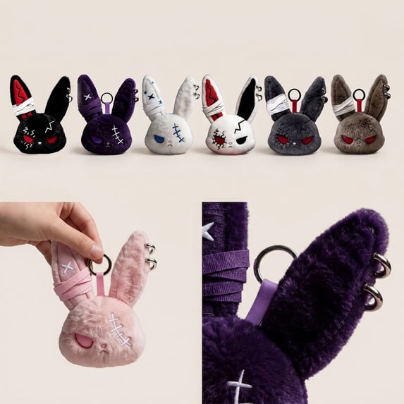 Bunny Plush | 5.5 Inch Goth Alternative Fluffy Stuffed Bunny | Bag Charm for Backpack Purse | Birthday Gift for Teens Women Gothic Accessory