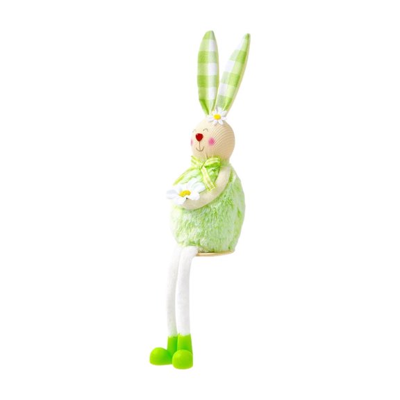 Bunny Plush Doll Spring Pastel Checkered Rabbit Figurine Festive Soft Bunny Ornament for Home Tabletop Shelf Display Easter