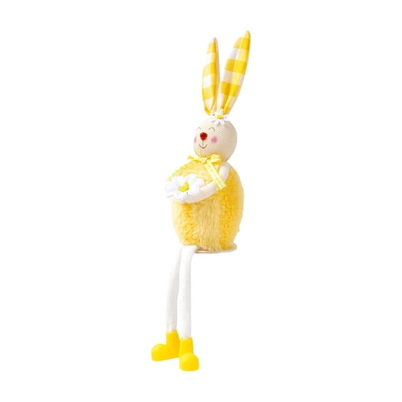Bunny Plush Doll Spring Pastel Checkered Rabbit Figurine Festive Soft Bunny Ornament for Home Tabletop Shelf Display Easter