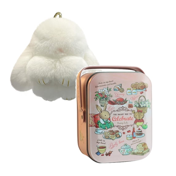 Bunny Plush Keychain,Includes Matching Tin, Charming Rabbit Design,Perfect for party gifts,Valentine's Day