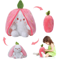 thumbnail image 1 of Bunny Plush Toys, 10 Inch Reversible Strawberry Carrot Bunny Plush Pillow Toy, Hugging Rabbit Pillow with Zipper Cute Plushies Doll Gift for Kids Boys Girls (Strawberry Bunny), 1 of 5