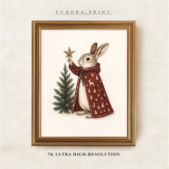 Bunny Poster, Cute Rabbitart, Festive Animal Wall Decor,, Unframed Canvas Size 8x12