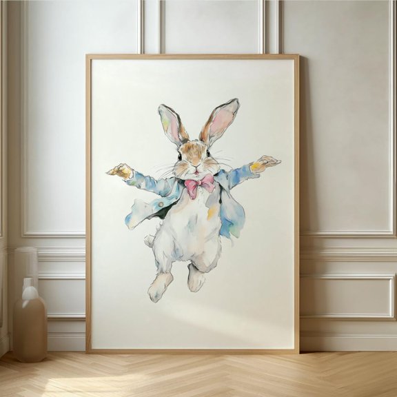 Bunny Print, Rabbit with Bowtie, Cheerful Home Decor, Poster Only