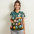 thumbnail image 1 of Bunny Printed Easter Scrubs for Women, Cute Stretch Short Sleeve V-Neck Nurse Tops, Working Uniform Nursing Top with Pockets, Plus sized Easter Themed T-shirts for Womens 02-Dark Green L, 1 of 5