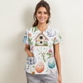 thumbnail image 1 of Bunny Printed Easter Scrubs for Women, Cute Stretch Short Sleeve V-Neck Nurse Tops, Working Uniform Nursing Top with Pockets, Plus sized Easter Themed T-shirts for Womens 01-Army Green 4XL, 1 of 5