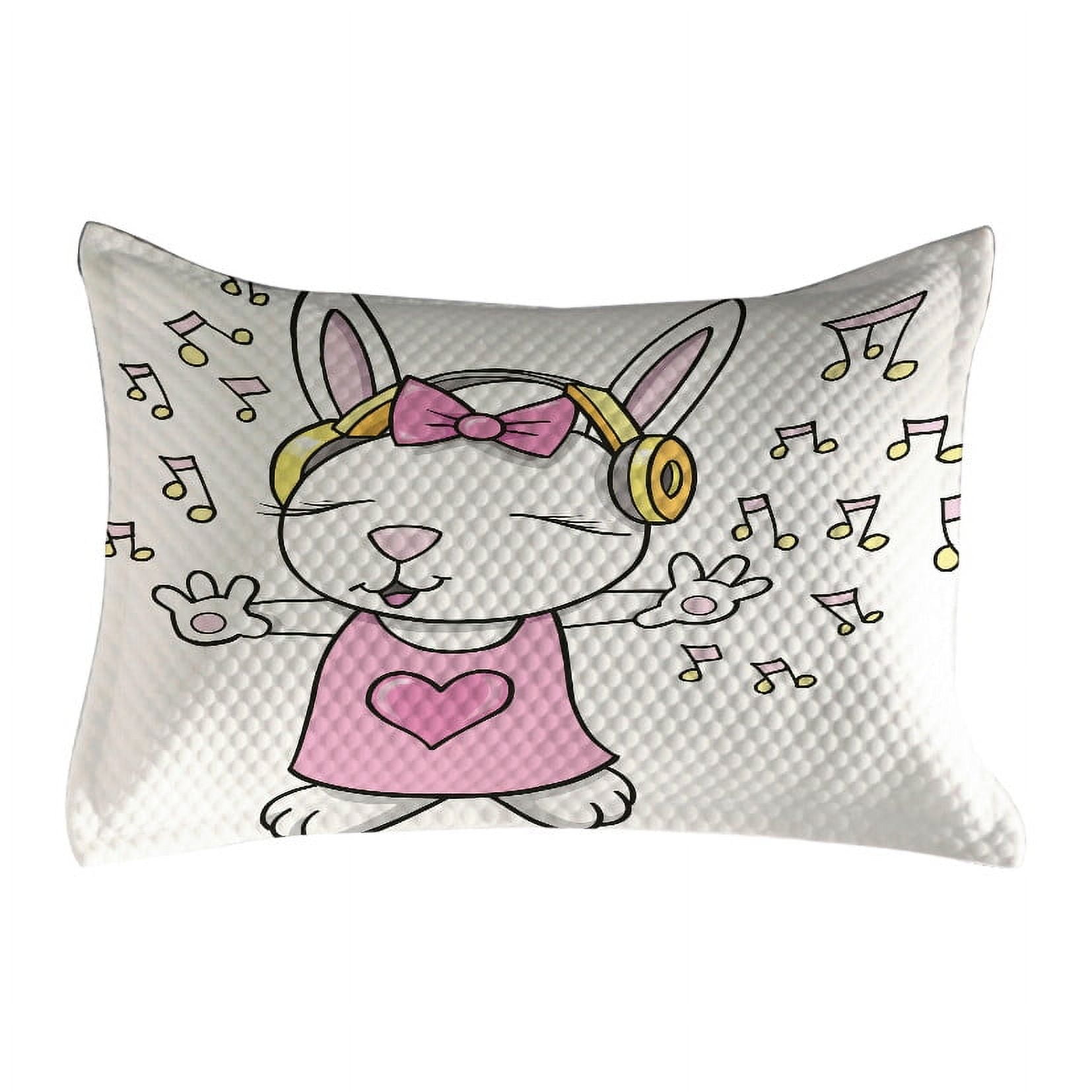 Bunny Quilted Pillowcover, Rock Star Rabbit Animal Speakers Music Notes ...