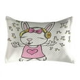 thumbnail image 1 of Bunny Quilted Pillowcover, Rock Star Rabbit Animal Speakers Music Notes Girls Humor Heart Cartoon, Standard King Size Accent Pillow Cover for Bedroom, 36" x 20", Pale Pink Yellow, by Ambesonne, 1 of 2