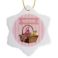 thumbnail image 1 of 3drose, Bunny Rabbit and Chicks in Basket of Pink Flowers, Happy Easter, 3 inch Snowflake Porcelain Ornament, 1 of 7