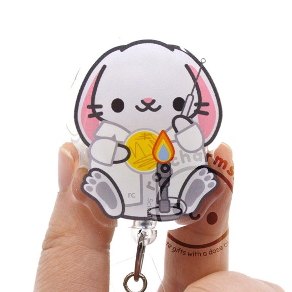 Bunny Rabbit Badge Reel for Medical Laboratory Scientists, Lab Techs, Microbiologists, Biology Major, Students, Teachers, MLS MLT roocharms