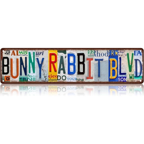 Bunny Rabbit Blvd Metal Tin Sign Funny Vintage Slim Street Signs 16 x 4 Inch Wall Art for Home Farmhouse Bar Cafe Garage Indoor Outdoor Decor