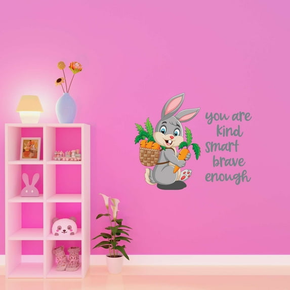 Bunny Rabbit Carrots Kind Brave Smart Enough Garden Farm Chicken Cow Horse Farmer Ranch Egg Fox Hen House Pig Sheep Holiday Gift Decorating Ideas Bedroom Wall Decal Sticker - Size: 40 In X 32 In