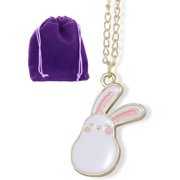 Bunny Rabbit Cartoonish White with Two Pink Ears on Gold Chain Necklace
