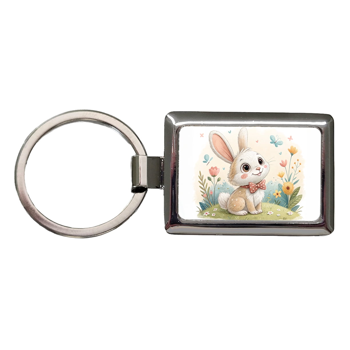 Bunny Rabbit Children's Illustration Style Metal Rectangle Keychain ...
